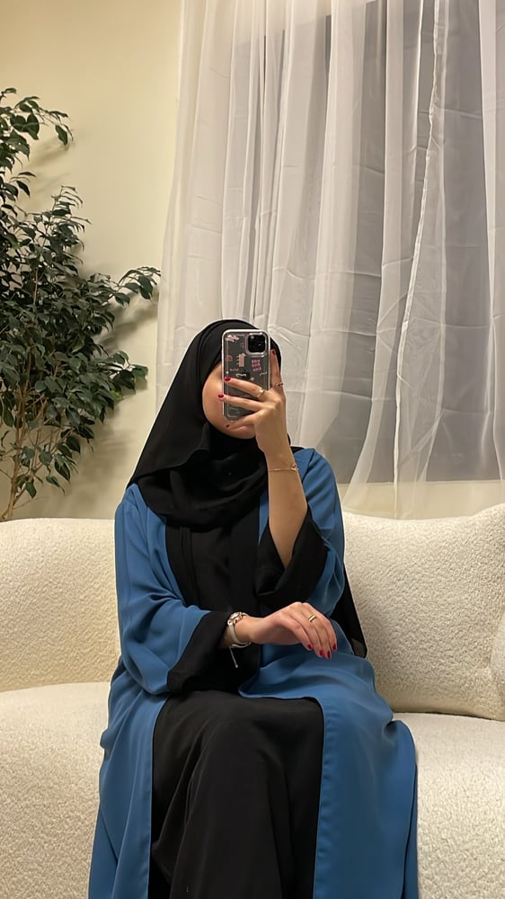عباية شيفون دبل فيس ازرق مع اسود