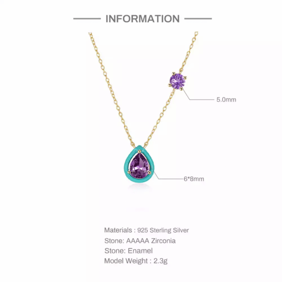 925 Sterling Silver Chain with Colorful Zircon Stone