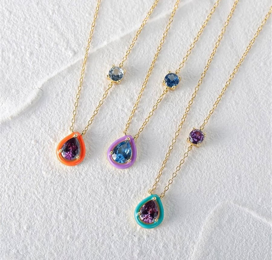 925 Sterling Silver Chain with Colorful Zircon Stone