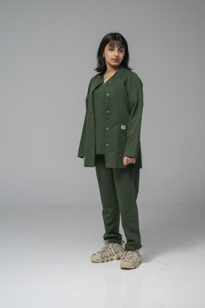 A medical jacket in dark olive color