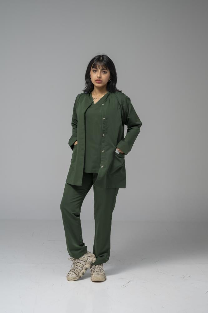 A medical jacket in dark olive color