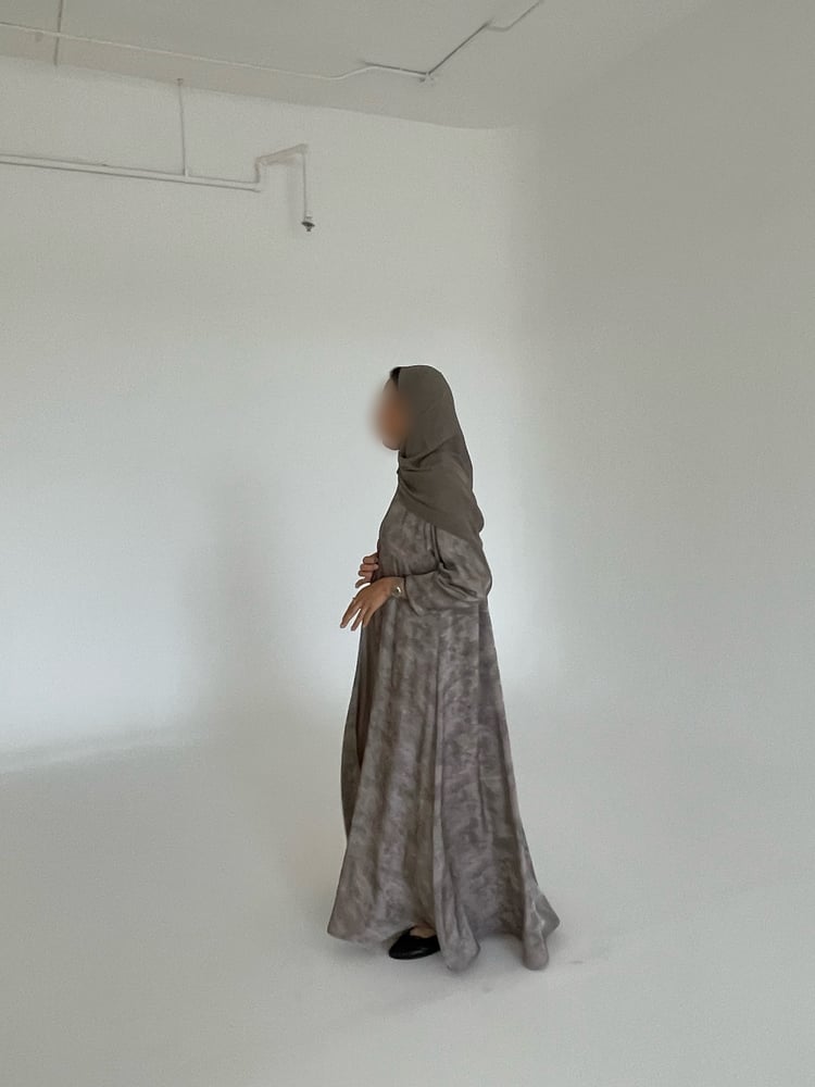 Beige Printed Silk Abaya