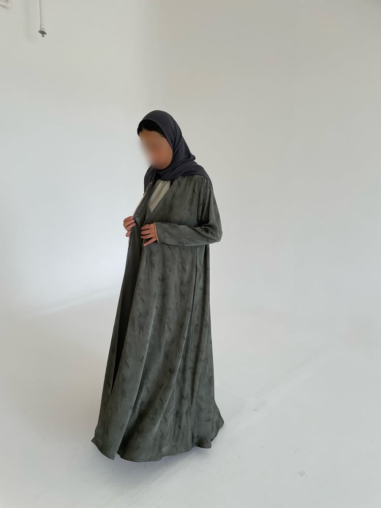 Olive Green Printed Silk Abaya