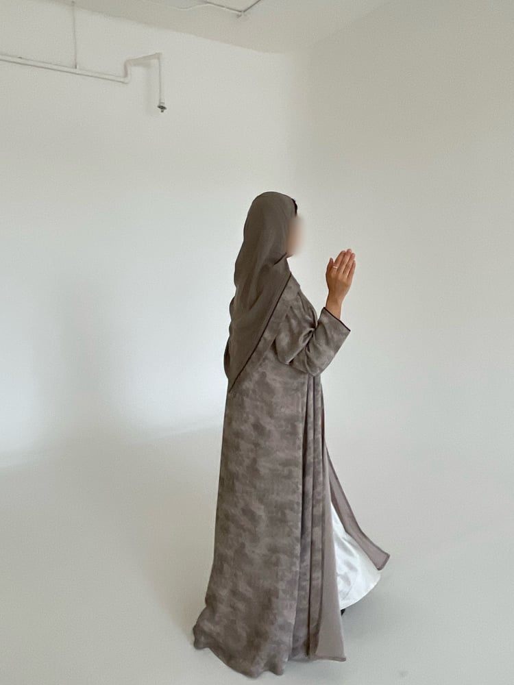 Beige Printed Silk Abaya