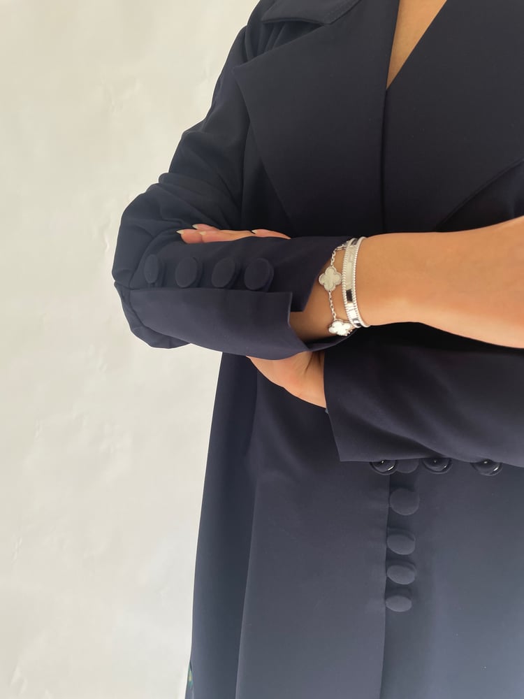 Navy crepe abaya with front buttons