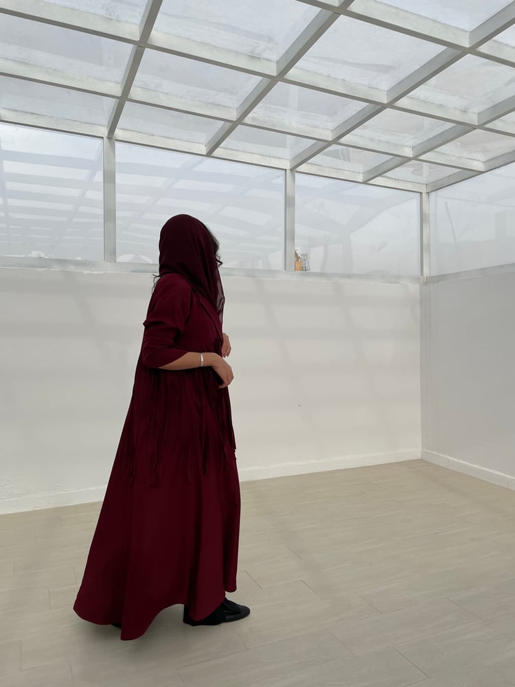 Zi Fringed Abaya - Burgundy