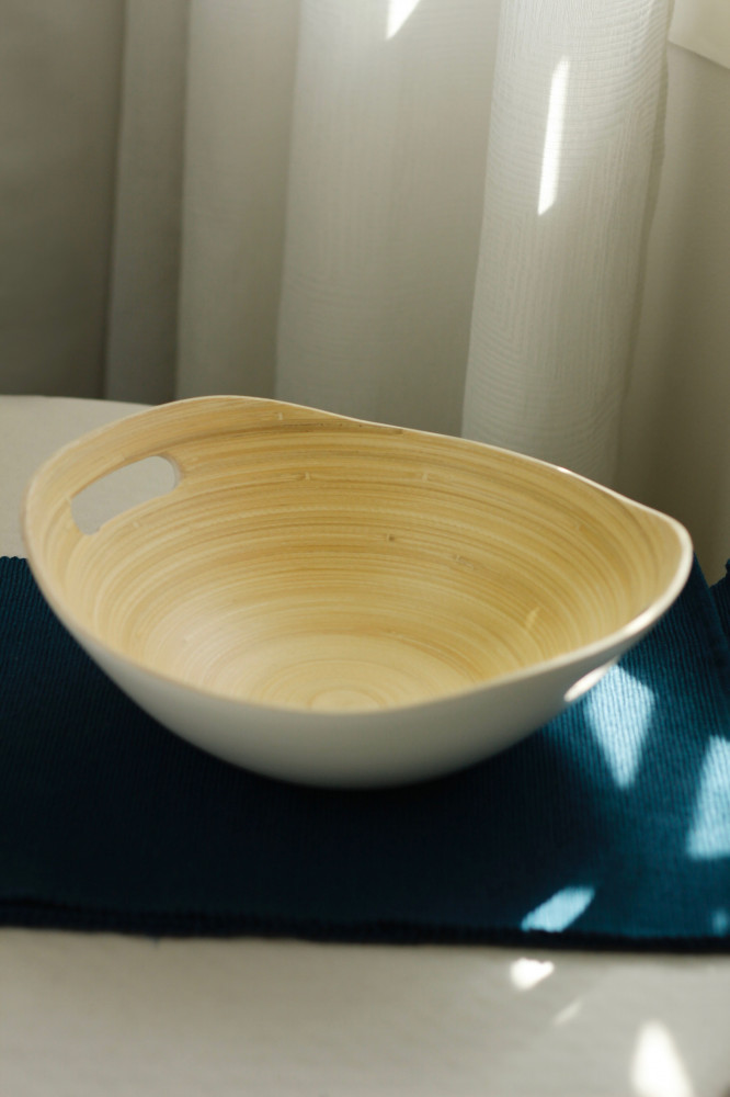 Bamboo serving bowl - white