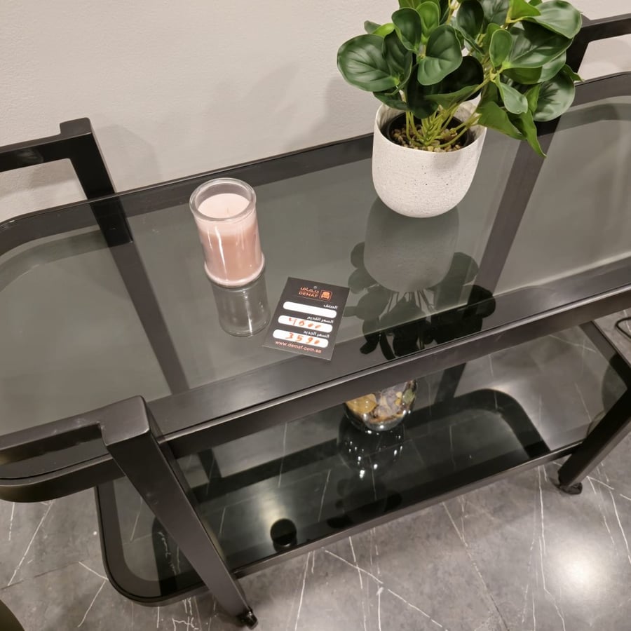 عربية تقديم دورين اسود زجاج شفاف/ Two-tier serving cart, black, clear glass