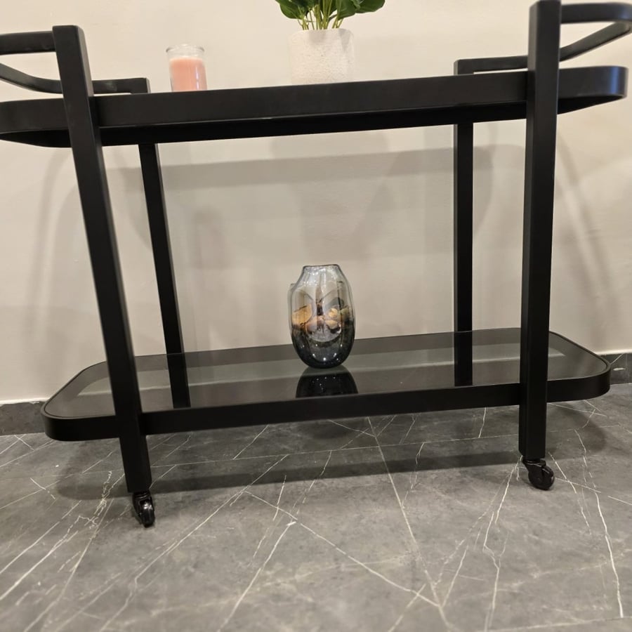 عربية تقديم دورين اسود زجاج شفاف/ Two-tier serving cart, black, clear glass