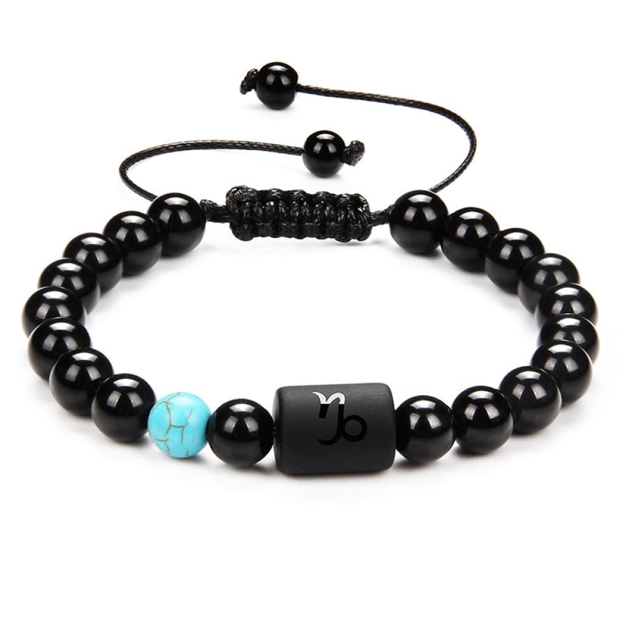 The zodiac bracelet with adjustable cord for women and men - black agate, embroidered with stones