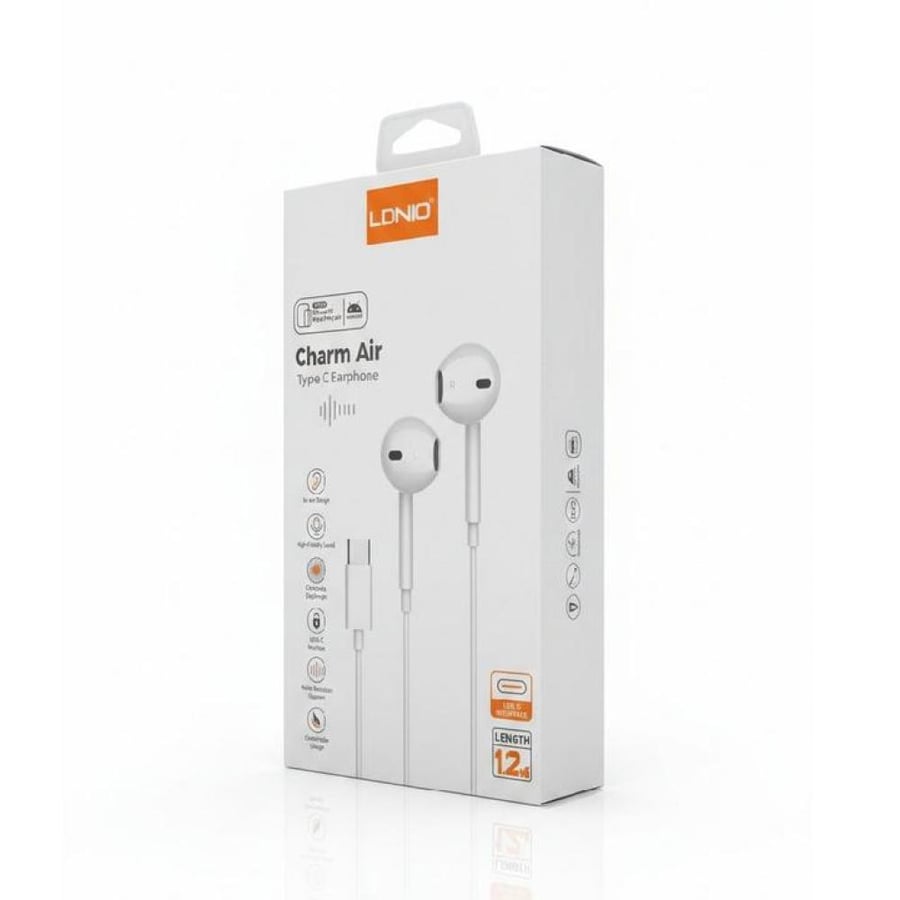 سماعات أذن LDNIO Charm Air بمنفذ Type-C لهواتف آيفون 15، آيباد وأجهزة أندرويد – أبيض