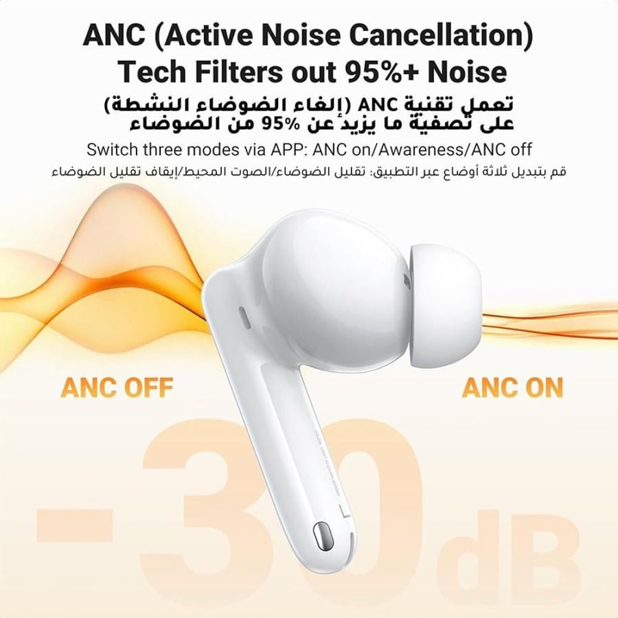 سماعة أذن يوجرين لاسلكية HiTune T3 Pro مع خاصية إلغاء الضوضاء النشط - أبيض