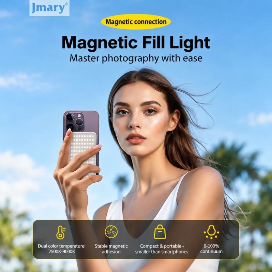 إضاءة تصوير فيديو مغناطيسية Jmary FM-168R LED بوضع CCT وقدرة 10 واط