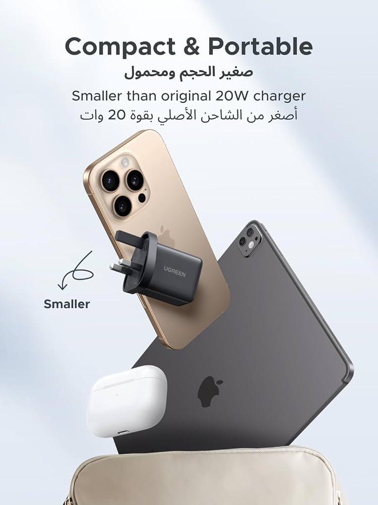 شاحن جداري UGREEN بقوة 20W ومنفذ USB-C - أسود