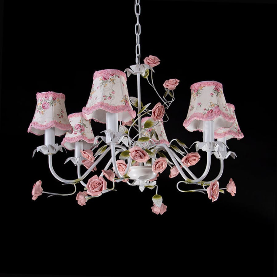 Large 6-arms chandelier for girls decorated with flowers