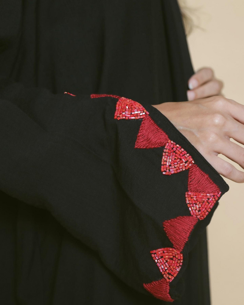 Black with red embroidery