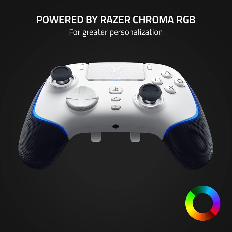 يدات تحكم الألعاب اللاسلكية (مستخدم) ريزر ولفرين برو أبيض Razer Wolverine V2 Pro Whiteلأجهزة PlayStation 5 / PC ، وأزرار الحركة Mecha-Tactile ، و 8-Way Microswitch D-Pad ، و HyperTrigger ، و 6 أزرار قابلة لإعادة التشكيل ، و Chroma RGB