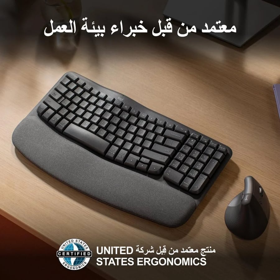 كيبورد العاب (مستخدم) من لوجيتيك ويف كيز لاسلكية  Logitech Wave Keys المريحة مع راحة راحة اليد المبطنة والتبديل السهل، واتصال Bluetooth، والجرافيت
