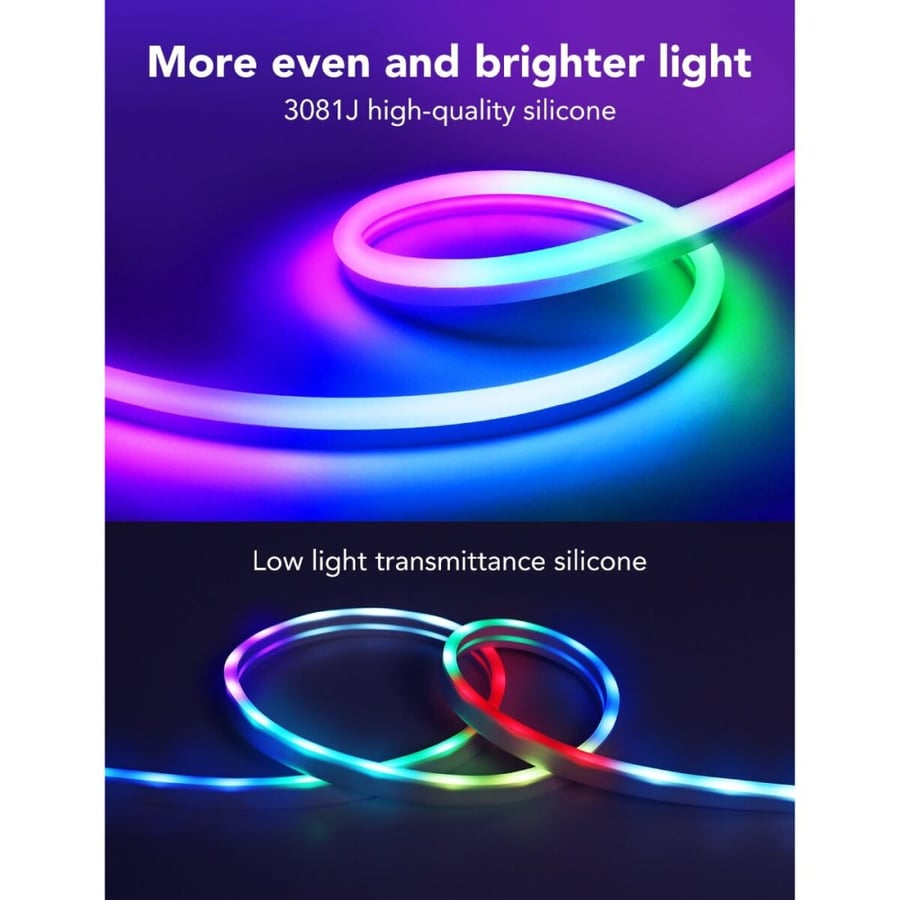 شريط إضاءة LED متعدد الألوان بطول 10 أقدام، مزود بتقنية واي فاي وبلوتوث بتصميم نيون H61A0