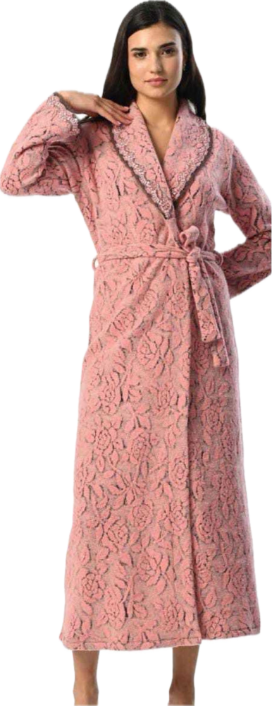 Long winter robe with a luxurious pink print.