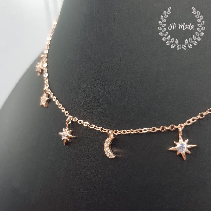Silver choker with rose gold color