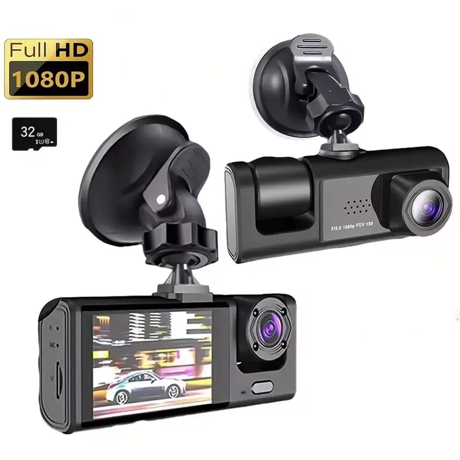 كاميرا داش 1080P مع تسجيل حلقي ورؤية ليلية وشاشة 2 بوصة