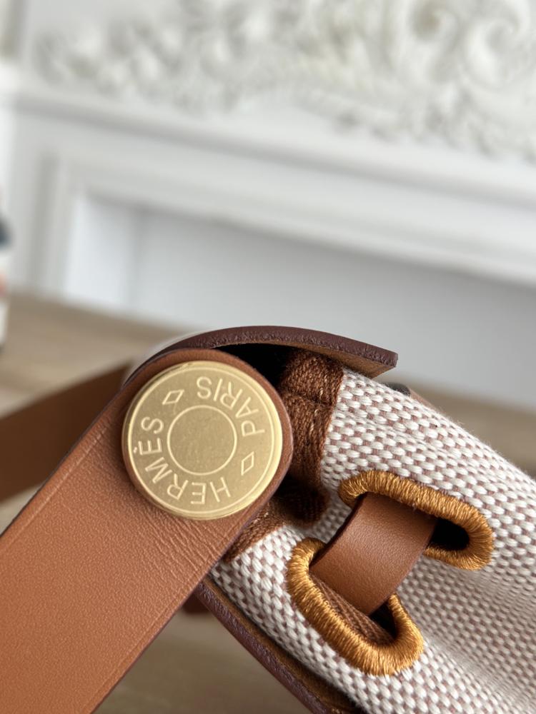 Hermes Mini Herbag Bag 20cm - Ecru Toile & Brown / Gold Hardware