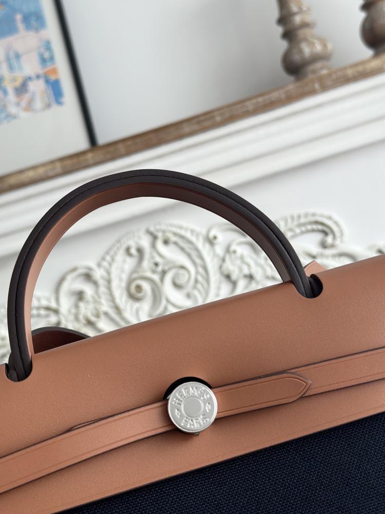 Hermes Herbag Zip Bag 31cm - Navy & Tan