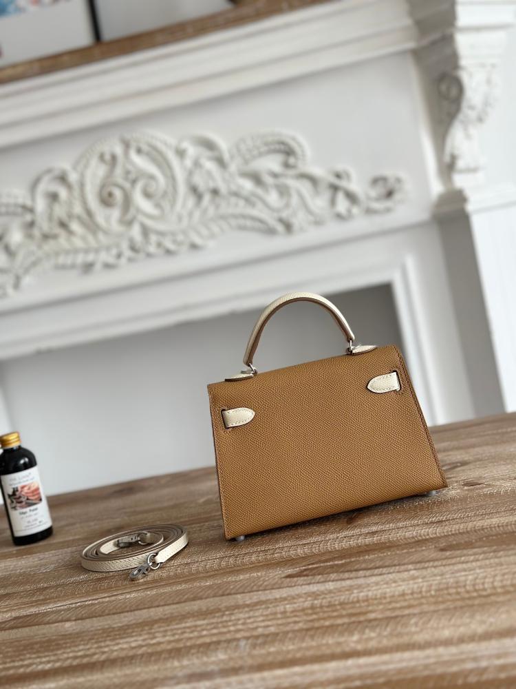 Hermes Mini Kelly II Bag 19cm - Caramel & Ecru / Silver Hardware