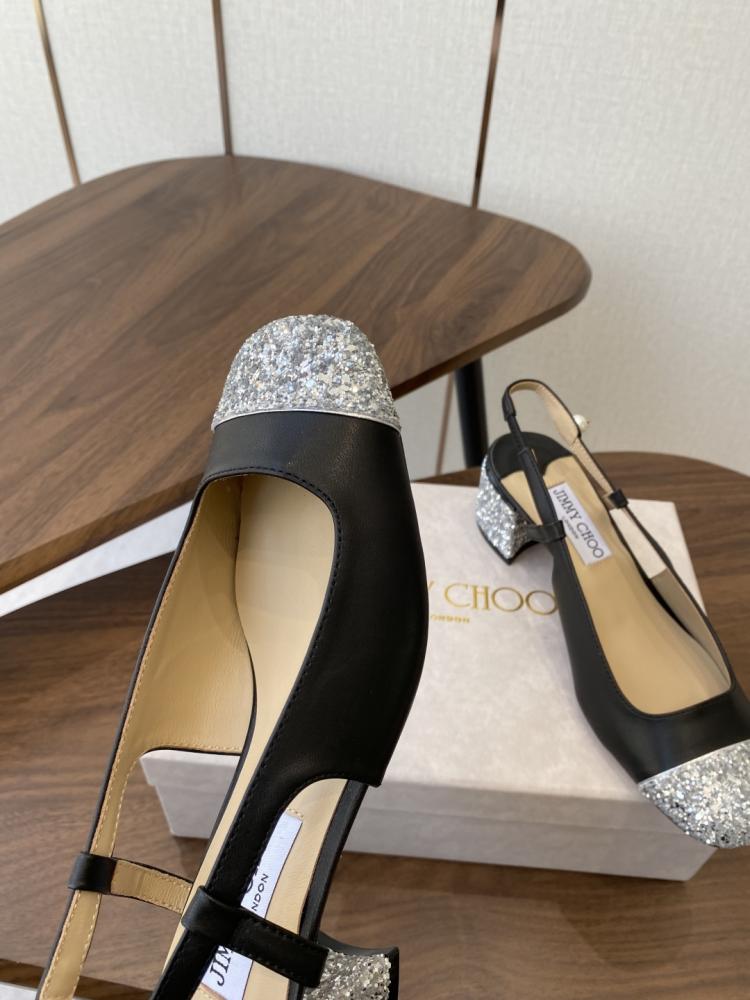 Jimmy Choo Glitter Toe Block Heel Slingbacks 35-41