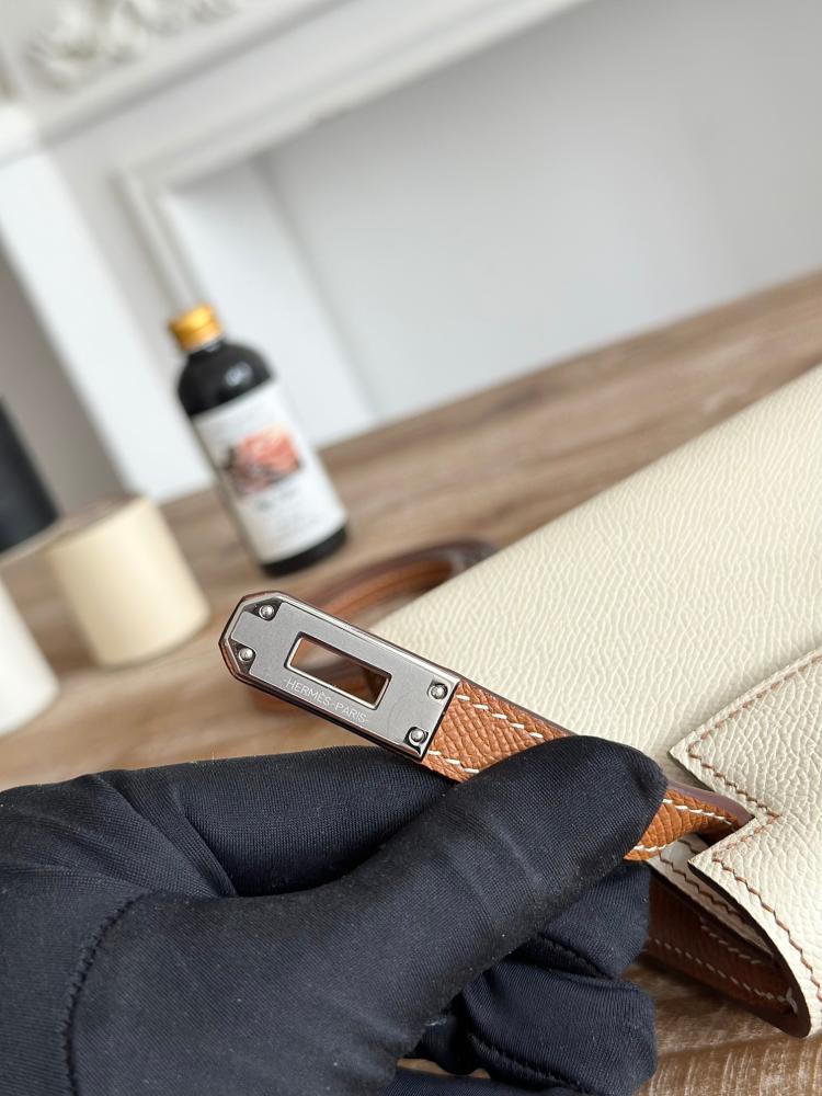 Hermes Mini Kelly II Bag 19cm - Ecru & Brown / Silver Hardware