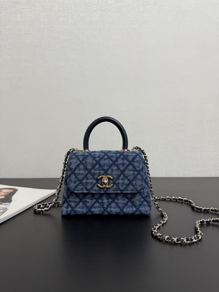Chanel Mini Kelly Top Handle Quilted Denim Bag