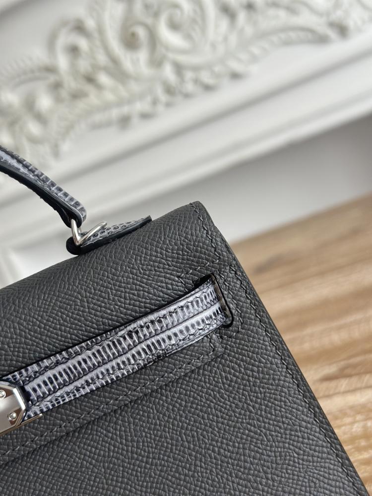 Hermes Mini Kelly II Touch Bag 19cm - Black & Grey / Silver Hardware