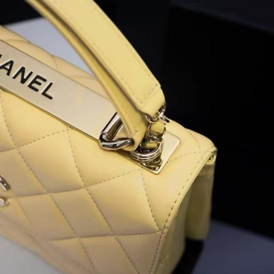 Chanel Quilted Top Handle Flap Bag with Metal Plate