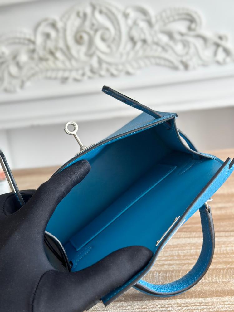 Hermes Mini Kelly II Bag 19cm - Turquoise Blue / Silver Hardware