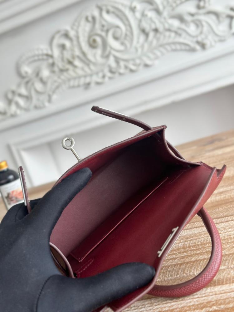 Hermes Mini Kelly II Bag 19cm - Burgundy / Silver Hardware