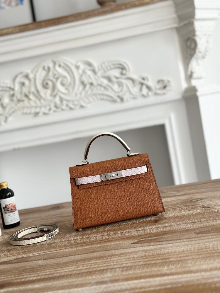 Hermes Mini Kelly II Bag 19cm - Caramel, Light Pink & Ecru / Silver Hardware