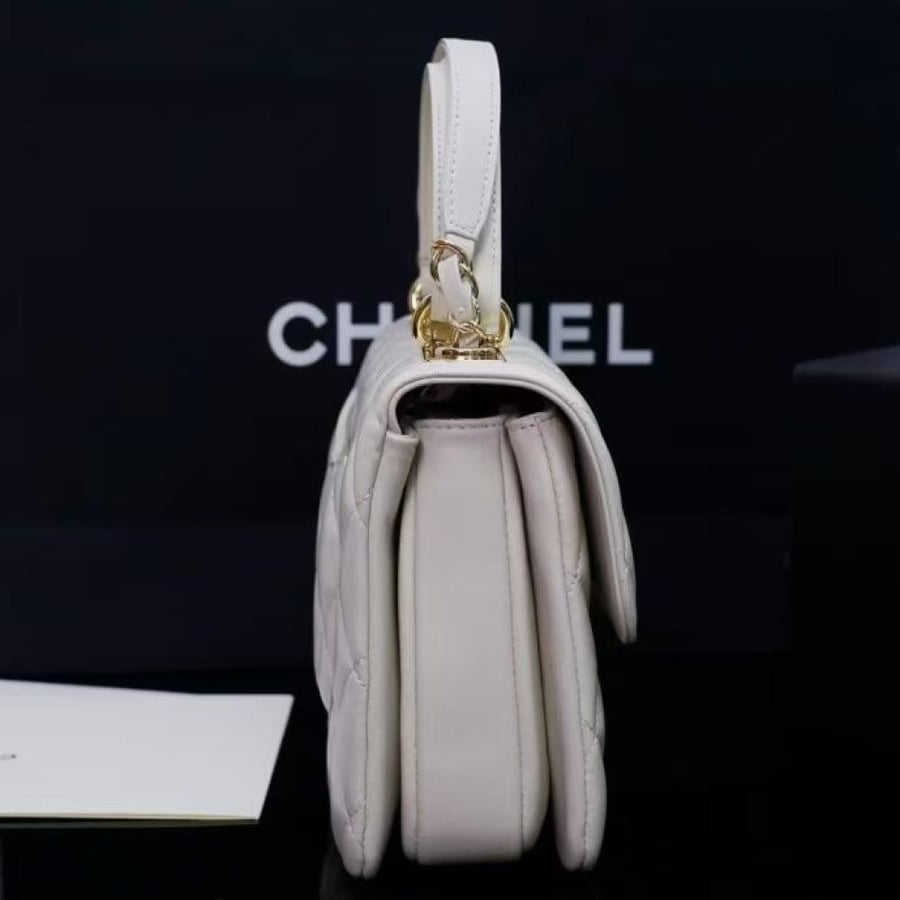 Chanel Quilted Top Handle Flap Bag with Metal Plate