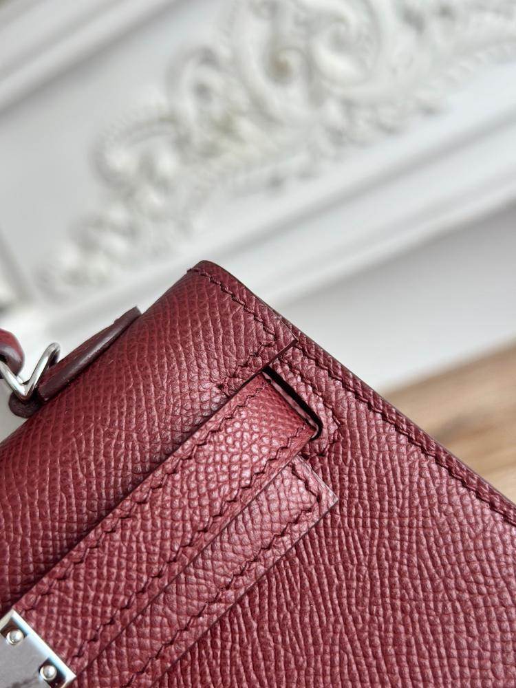 Hermes Mini Kelly II Bag 19cm - Burgundy / Silver Hardware