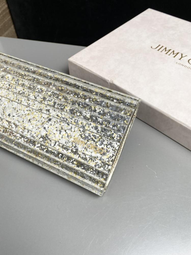 Jimmy Choo Structured Glitter Ribbed Clutch