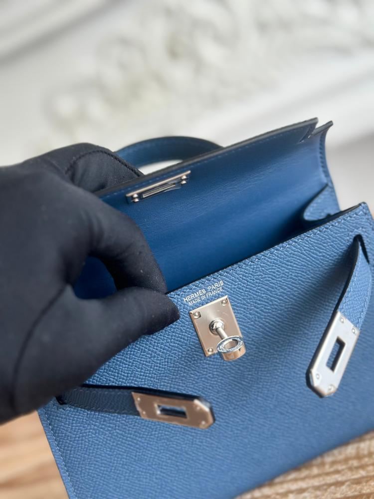 Hermes Mini Kelly II Bag 19cm - Deep Blue / Silver Hardware