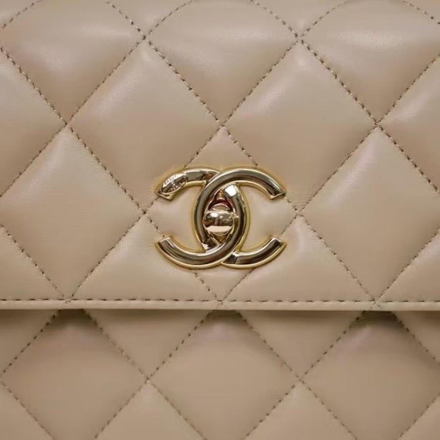 Chanel Quilted Top Handle Flap Bag with Metal Plate