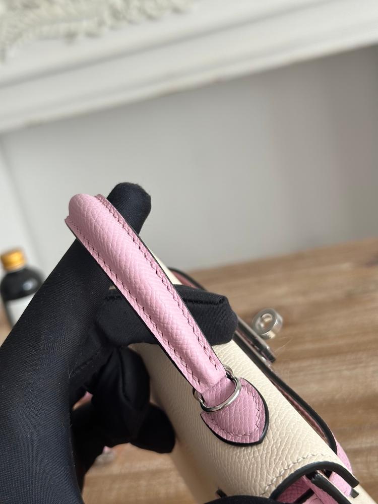 Hermes Mini Kelly II Bag 19cm - Ecru & Mauve / Silver Hardware
