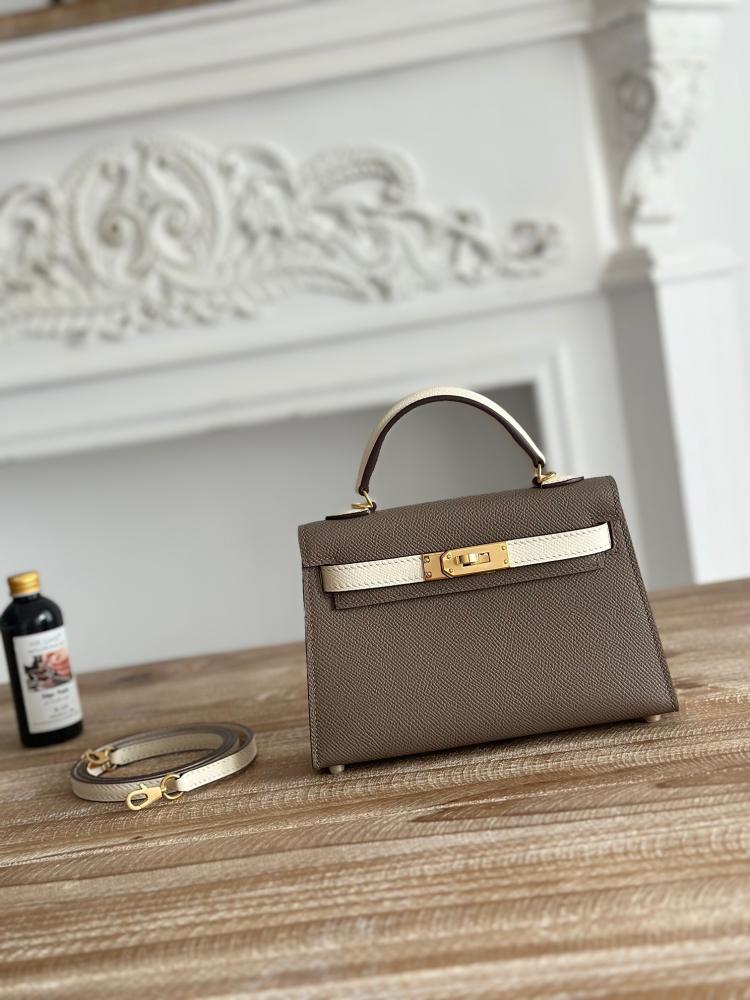 Hermes Mini Kelly II Bag 19cm - Etoupe & Ecru / Gold Hardware