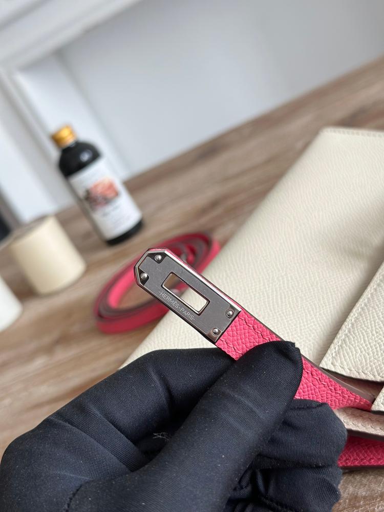 Hermes Mini Kelly II Bag 19cm - Ecru & Raspberry Pink / Silver Hardware