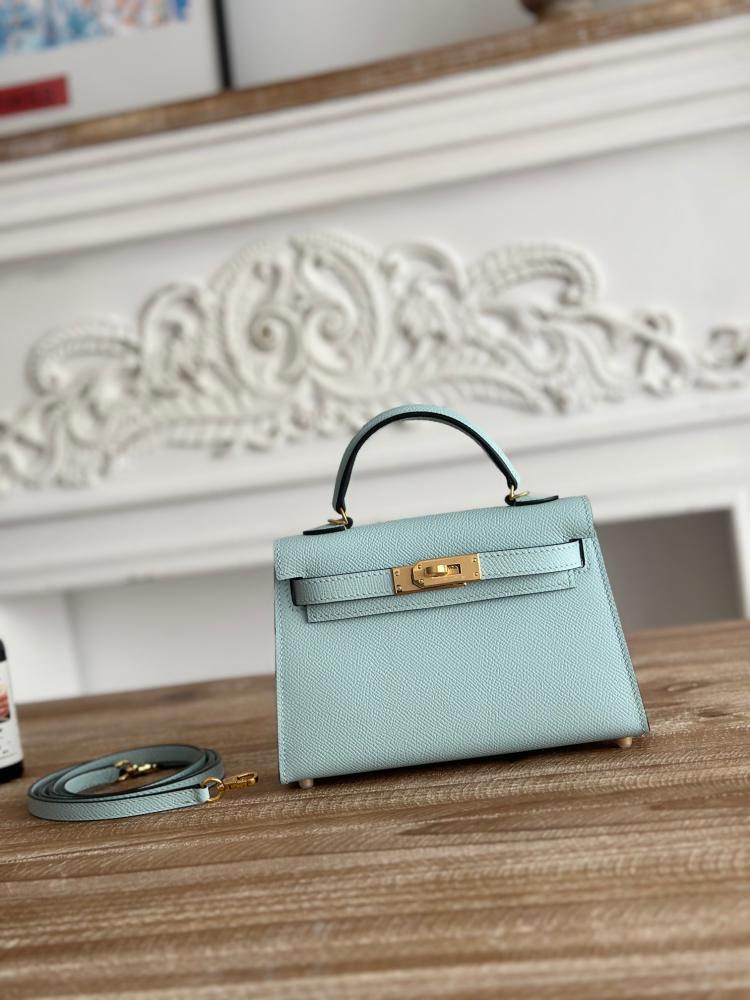 Hermes Mini Kelly II Bag 19cm - Aqua Blue / Gold Hardware