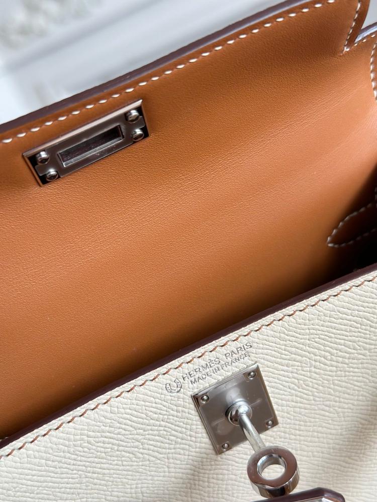 Hermes Mini Kelly II Bag 19cm - Ecru & Brown / Silver Hardware