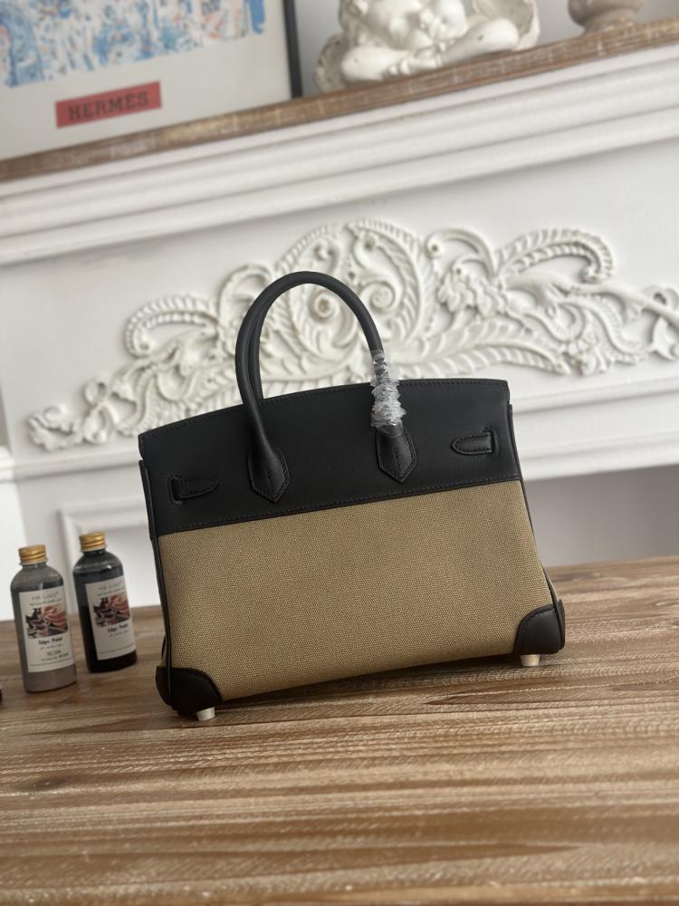 Hermes Birkin Bag 25/30cm - Khaki Canvas & Black