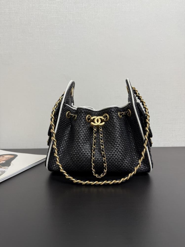 Chanel Quilted Drawstring Black Tote Bag
