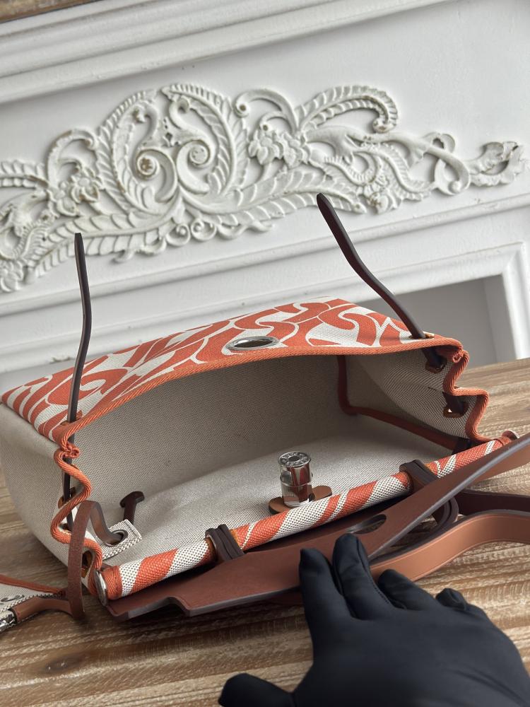 Hermes Herbag Zip Bag 31cm - Orange Chain Print & Tan